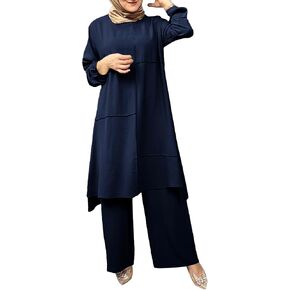 Women's Muslim 2 Pieces Sets Long Sleeve Button Down Shirt and Pants Abaya Casual Dress Dubai Outfits in Saudi Arabia