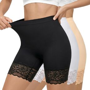 ZENUTA 3pcs Lace Slip Shorts for Under Dresses Women, Anti Chafing Shorts Women, Bloomers Boyshorts Panties Lace leggings in Kuwait