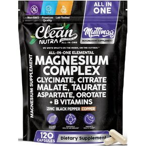 Magnesium Complex 2285mg with Magnesium Glycinate Citrate Malate Oxide Taurate Aspartate Gluconate Orotate & Mag Chloride, Zinc Copper Manganese & Vitamin C B1 B2 B6 B12 Complex - 90 Count Made in USA in Saudi Arabia