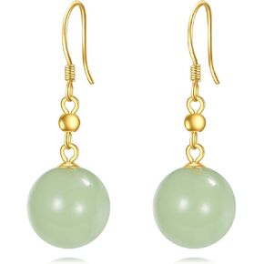18kt Gold Over Sterling Silver Jade/Moonstone Dangle Earrings 10mm Round Bead Jewelry For Women Female Gifts in Saudi Arabia
