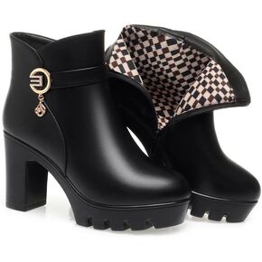 Women's Ankle Boots Chunky Block Heel Rhinestones Buckle Decor Comfort Warm Fur Lined Boots Vintage Tie Knot Booties Shoes with Side Zipper in Saudi Arabia