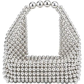 Clutch Purse for Women Summer Pearls Purses Beaded Handbag Evening Bags Handmade Weave Tote Woven Bags for Women Wedding Party Beachy Dressy Party Sweet Shoulder Bag for Vacation Travel in Saudi Arabia
