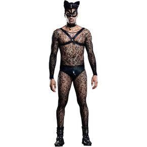 Mens Cosplay Costume Tuxedo Sexy Lingerie Set Role Play Cat Men's Uniform Gay Bar Nightclub Outfit Black in Saudi Arabia