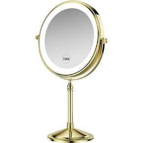 DOWRY 4000 mAh Rechargeable Lighted Makeup Mirror 10x Magnification Vanity Mirror Tabletop Two-Sided Swivel Gifts for Women Wife Mom Teengirls Mothers Day Gold Finish in Saudi Arabia