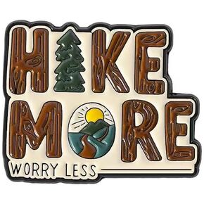 "Hike More Worry Less" Nature Enamel Pin, Outdoor Adventure Lapel Badge for Hikers & Campers in Saudi Arabia