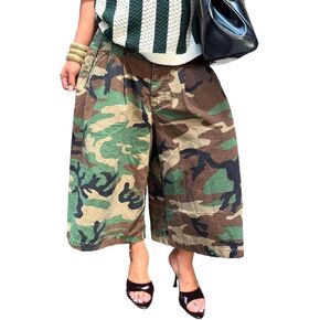 Kwunbwa Women Baggy Camo Cargo Pants High Waist Wide Leg Camouflage Barrel Jeans Bermuda Jean Trousers in Saudi Arabia