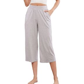 Inadays Women's Capri Yoga Pants Cozy Wide Legs Cropped Capri with Pockets Solid Sweatpants Lounge Jogger Pants in Saudi Arabia
