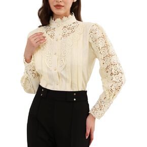 Allegra K Lace Trim Top for Women's Elegant Stand Collar Victorian Long Sleeve Button Down Blouse in Saudi Arabia