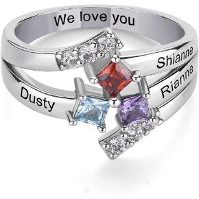 Personalized Sterling Silver Mothers Ring with 1-9 Birthstones Custom Engraved Name Family Ring for Women Jewelry Gift for Mom Wife Grandma Mother's Day or Birthday in Saudi Arabia