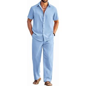 COOFANDY Mens 2 Piece Outfits Casual Summer Beach Textured Button Down Shirt Loose Pants Set in Saudi Arabia