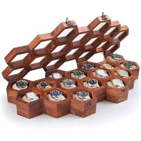 Wooden Watch Box for Men, 1 Slot Rosewood Luxury Watch Organizer Case with Glass Top, Honeycomb Display Lid & Soft Cushion for Premium Timepiece Storage in Saudi Arabia