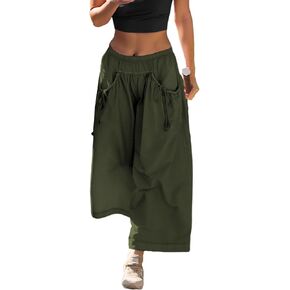 Arssm Women's Wide Leg Pants Casual Lounge Elastic Waist Capri Hiking Pants with Drawstring Pockets in Saudi Arabia