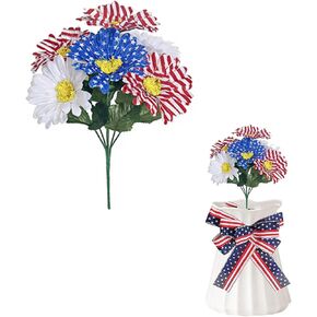 Patriotic Artificial Daisy Bouquet Red White and Blue American Flag Design 4th of July Independence Day Artificial Flowers for Home Party Centerpiece Decor in Kuwait