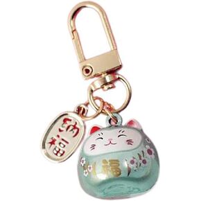 Japanese Styles Cartoon Cats with Bells Keychain Bag Charm Metal Car Keyring Pendant Ornament for Women and Men Cute Lucky cat Praying Pendant in Saudi Arabia