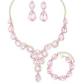 Women's Wedding Bridal Crystal Statement Necklace Dangle Earrings Bracelets Jewelry Set for Women Brides Bridesmaids Wedding Prom Party Costume Accessories in Saudi Arabia
