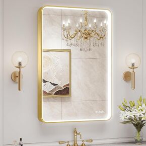 LED Mirror for Bathroom 24X36 Inch Gold Framed with Anti-Fog, Stepless Dimmable, Front Lit, LED Bathroom Vanity Mirror for Wall, Memory Function, Shatter-Proof in Saudi Arabia