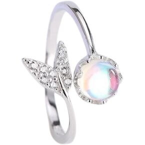 S925 Sterling Silver Mermaid Tail Moonstone Ring for Women, Adjustable Open Band Zirconia Pave Romantic Jewelry in Saudi Arabia