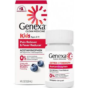 Genexa Kids & Adults Clean Acetaminophen Combo | Family Pain & Fever Bundle | Dye Free, 0% Artificial Additives | Vegan & Non-GMO | Medicine Made Clean | Ages 2-11, 12+ (2 Pack) in Saudi Arabia