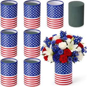LemonRoad 6 Set Patriotic Table Centerpieces Patriotic Vases with Removable Foam Blocks Red White and Blue Flower Box Cardboard Vases for Flowers Mason Jars Utensil Holder for Home 4th of July in Saudi Arabia