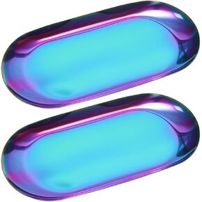 2 Pcs Stainless Steel Decorative Tray, Jewelry Dish, Bathroom Organizer, Oval Trinket Tray, Rolling Tray or Serving Plate,Colorful,7inch,Oval in Saudi Arabia