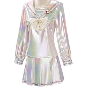 Women Cosplay Game Streamer Costumes Laser School Uniform with Cute Hair Clip for Halloween Party in Saudi Arabia