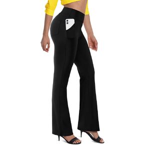 FUNUCA Womens Yoga Pants High Waisted Bootcut Flared Leggings with 4 Pockets Faux Fly Pull On Stretchy Yoga Dress Pants in Saudi Arabia