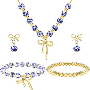 NEWITIN 2 Pieces Summer Beach Jewelry for Women Chunky Beaded Necklace Bracelet Trendy Big Resin Beaded Choker Boho Charm Statement Colorful Jewelry Set for Women in Saudi Arabia