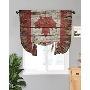 Tie Up Curtains for Windows, Canadian Flag Adjustable Balloon Nature Linen Textured Kitchen Curtain, Red Brown National Distressed Wood Grain Tie Up Blackout Curtains for Bedroom, 52 x 63 Inches in Kuwait