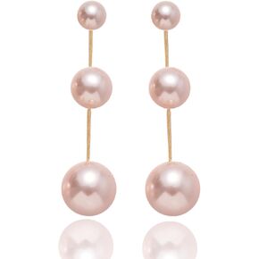 Pink Pearl Drop Earrings for Women, 925 Sterling Silver Pin, Gold Plated Dangle Earrings Classic Pearl Jewelry Gifts in Saudi Arabia