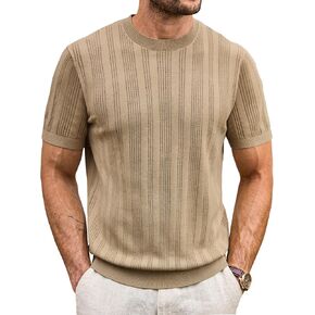 Men's Knit T-Shirt Casual Textured Short Sleeve Shirt Vacation Ribbed Pullover Tees (S-XXL) in Saudi Arabia