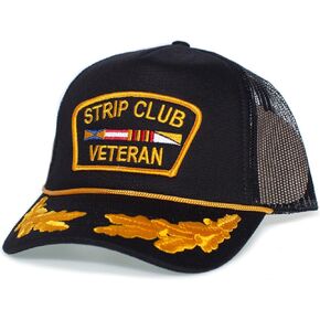Strip Club Veteran - Funny Trucker Hat Adult One-Size Snap Closure Black in Saudi Arabia
