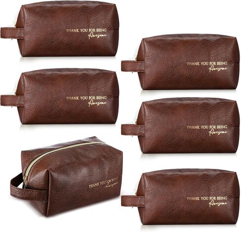 6 Pcs Father's Day Leather Appreciation Toiletry Bags Gifts Travel Shaving Cosmetics Bags for Dad Men Gifts(Brown) in Kuwait