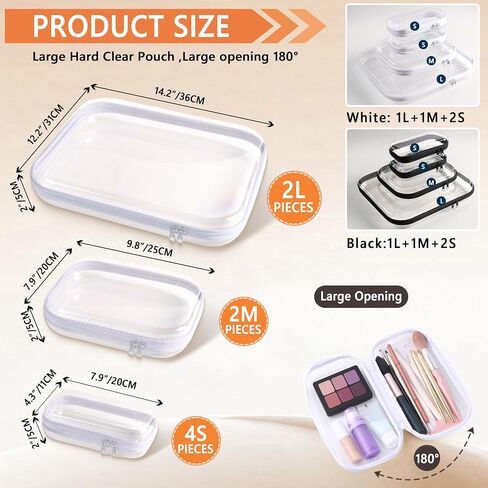 8PCS Extra Large 14.2" Clear Hard Shell Zipper Case : Clear Zipper Pouches Waterproof Lightweight Plastic Organizer Makeup Bag Organizer Hard Toy Storage Travel Pouches (4S+2M+2L) in Saudi Arabia