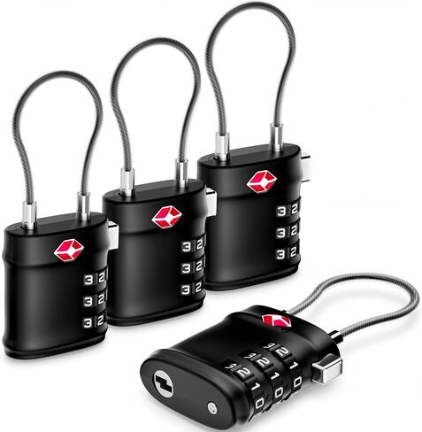 LUGGEX TSA Locks for Luggage, Luggage Locks, Suitcase Locks TSA Approved | Travel Locks, Gift Box, Ease of Use & Durable (Black, 4 Pack) in Saudi Arabia