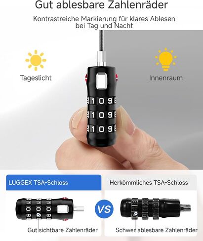 LUGGEX TSA Locks for Luggage, Luggage Locks, Suitcase Locks TSA Approved | Travel Locks, Gift Box, Ease of Use & Durable (Black, 4 Pack) in Saudi Arabia