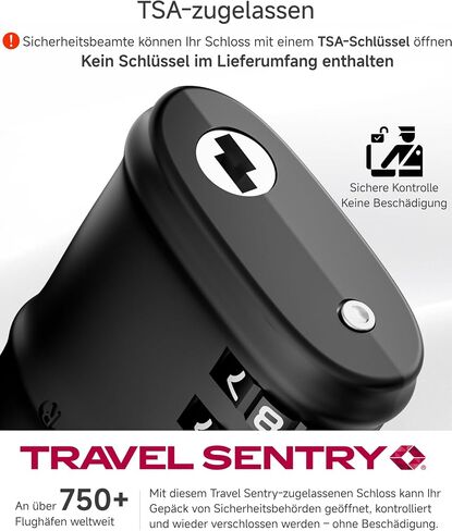 LUGGEX TSA Locks for Luggage, Luggage Locks, Suitcase Locks TSA Approved | Travel Locks, Gift Box, Ease of Use & Durable (Black, 4 Pack) in Saudi Arabia