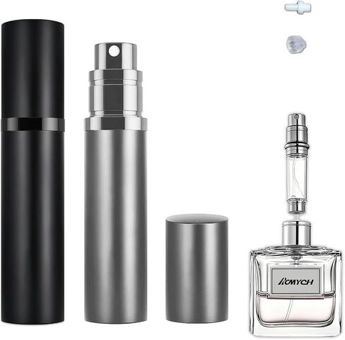 2PCS Perfume Travel Refillable Bottle, Bottom-Filling Fragrances Perfume Atomizer, Empty Mini Cologne Dispenser, Portable Sprayer Pocket Size for On the Go 5ml (Black & Gray) in Saudi Arabia
