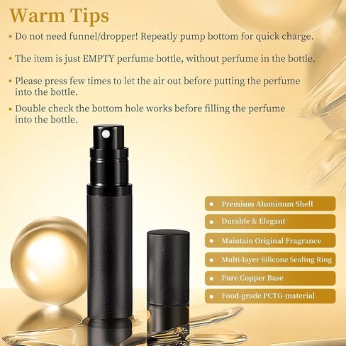 2PCS Perfume Travel Refillable Bottle, Bottom-Filling Fragrances Perfume Atomizer, Empty Mini Cologne Dispenser, Portable Sprayer Pocket Size for On the Go 5ml (Black & Gray) in Saudi Arabia