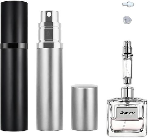 2PCS Perfume Travel Refillable Bottle, Bottom-Filling Fragrances Perfume Atomizer, Empty Mini Cologne Dispenser, Portable Sprayer Pocket Size for On the Go 5ml (Black & Gray) in Saudi Arabia