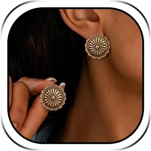 Western Concho Earrings for Women Vintage Silver Gold Copper Jewelry Rodeo Accessories for Women Country Concert Outfits Western Outfit in Saudi Arabia