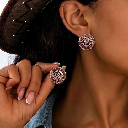 Western Concho Earrings for Women Vintage Silver Gold Copper Jewelry Rodeo Accessories for Women Country Concert Outfits Western Outfit in Saudi Arabia