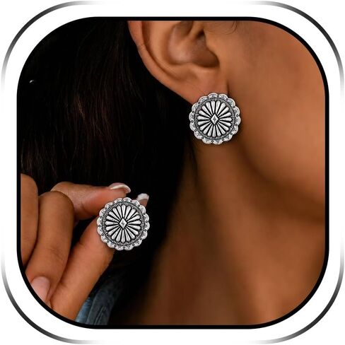 Western Concho Earrings for Women Vintage Silver Gold Copper Jewelry Rodeo Accessories for Women Country Concert Outfits Western Outfit in Saudi Arabia