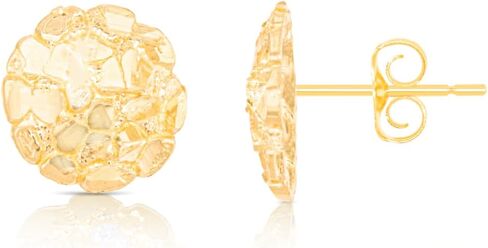 Floreo 10k Yellow Gold Solid Round Nugget Earrings in Saudi Arabia