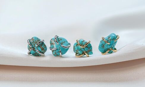 Turquoise Gemstone Stud Earrings, Natural Turquoise, Turquoise Jewelry, 18K Gold or Silver Plated, Push Back Closure, Stone Earrings, Blue Earrings, Raw Crystal Earrings in Kuwait