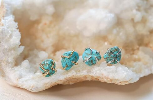 Turquoise Gemstone Stud Earrings, Natural Turquoise, Turquoise Jewelry, 18K Gold or Silver Plated, Push Back Closure, Stone Earrings, Blue Earrings, Raw Crystal Earrings in Kuwait