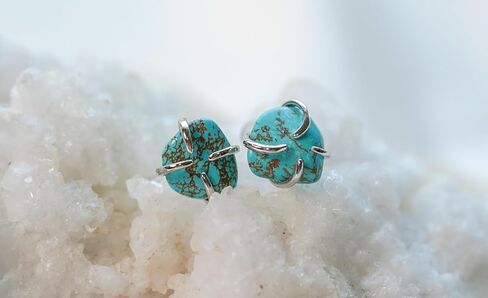 Turquoise Gemstone Stud Earrings, Natural Turquoise, Turquoise Jewelry, 18K Gold or Silver Plated, Push Back Closure, Stone Earrings, Blue Earrings, Raw Crystal Earrings in Kuwait