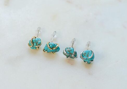 Turquoise Gemstone Stud Earrings, Natural Turquoise, Turquoise Jewelry, 18K Gold or Silver Plated, Push Back Closure, Stone Earrings, Blue Earrings, Raw Crystal Earrings in Kuwait