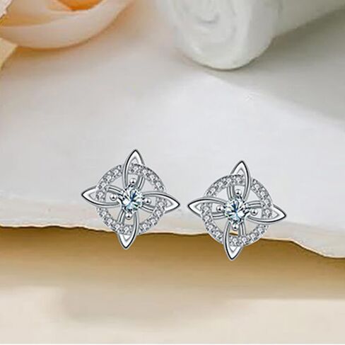Celtic Knot Stud Earrings for Women Good Luck Irish Knot Elegant Imitation Cubic Zirconia Crystal Wicca Cartilage Piercing Studs Triquetra Trendy Dainty Protection Jewelry in Kuwait