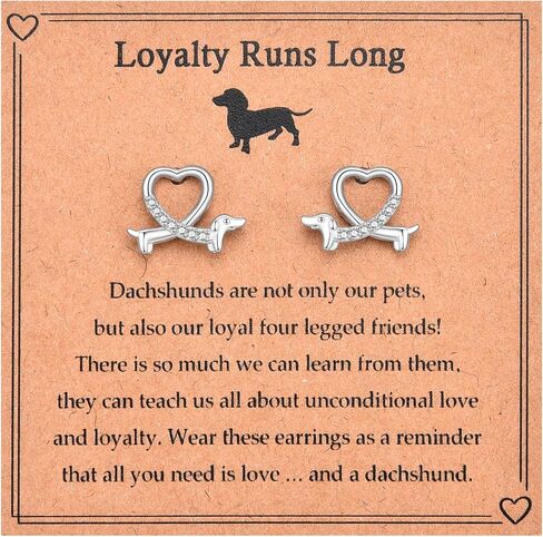 Dachshund Weiner Dog Gifts for Women - Silver Dachshund Stud Earrings with Cubic Zirconias, Lovely Heart Stud Puppy Dog Earrings Jewelry Gifts for Dogs Lovers in Saudi Arabia