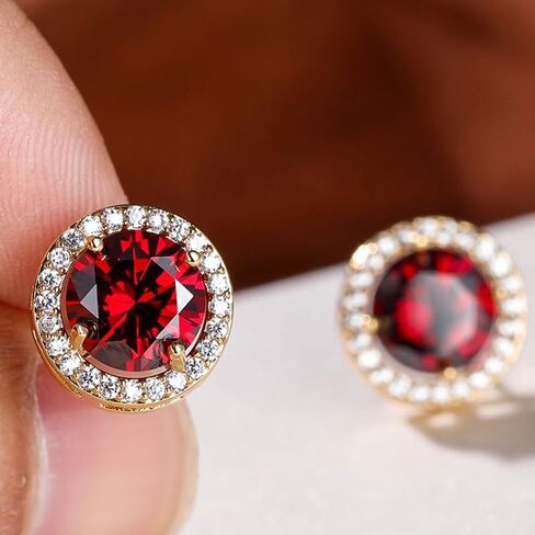 Chic Round Tourmaline Stud Earrings for Women in 14K Gold Studs with Moissanite in Saudi Arabia